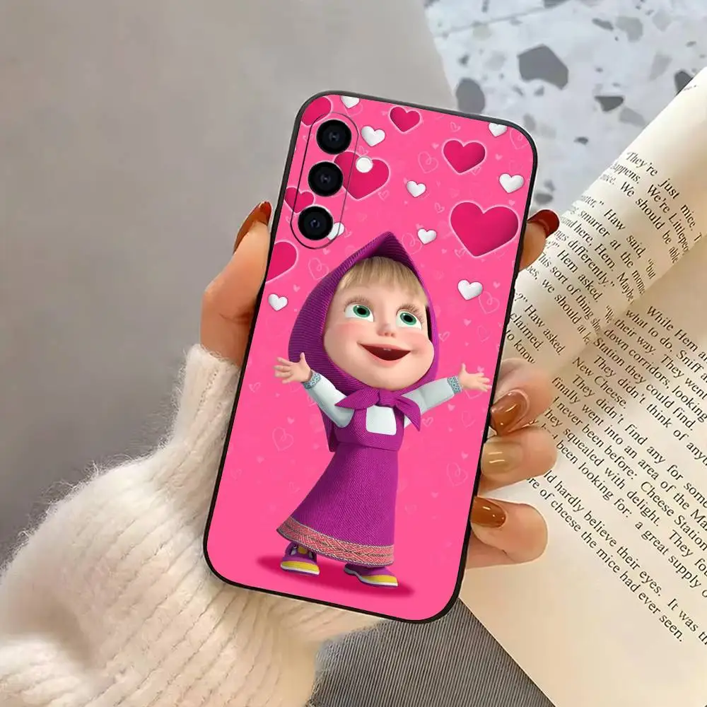 Cute M-Masha and the B-Bears Phone Case For Samsung Galaxy A73,A72,A71,A70,A53,A52,A51,Others Soft Black Cover