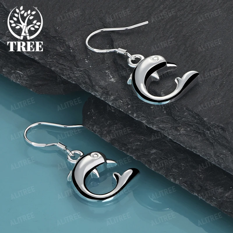 

925 Sterling Silver Dolphin Lovely Drop Earring Lady Party Pretty Wedding Accessories Fine Jewelry Valentine's Day Holiday Gifts