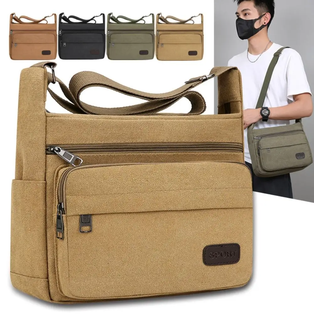 

New Canvas Men Crossbody Bag Large Capacity Multi-layer Travel Shoulder Bag Handbag Portable Outdoor Messenger Bag