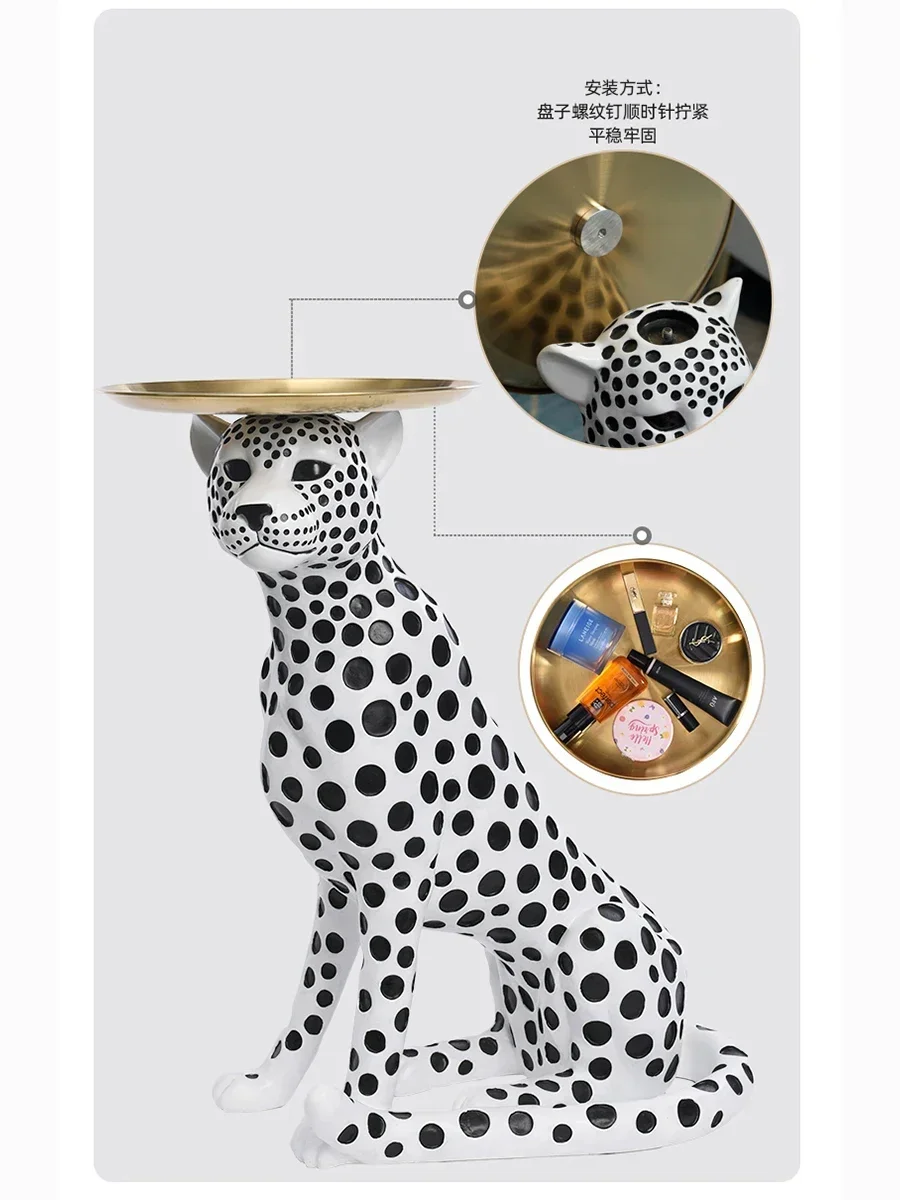 Lucky Large Floor Leopard Luxury Living Room Ornament Tray Storage Sculpture Animal Statue Nordic Home Accessories Aesthetic Gif