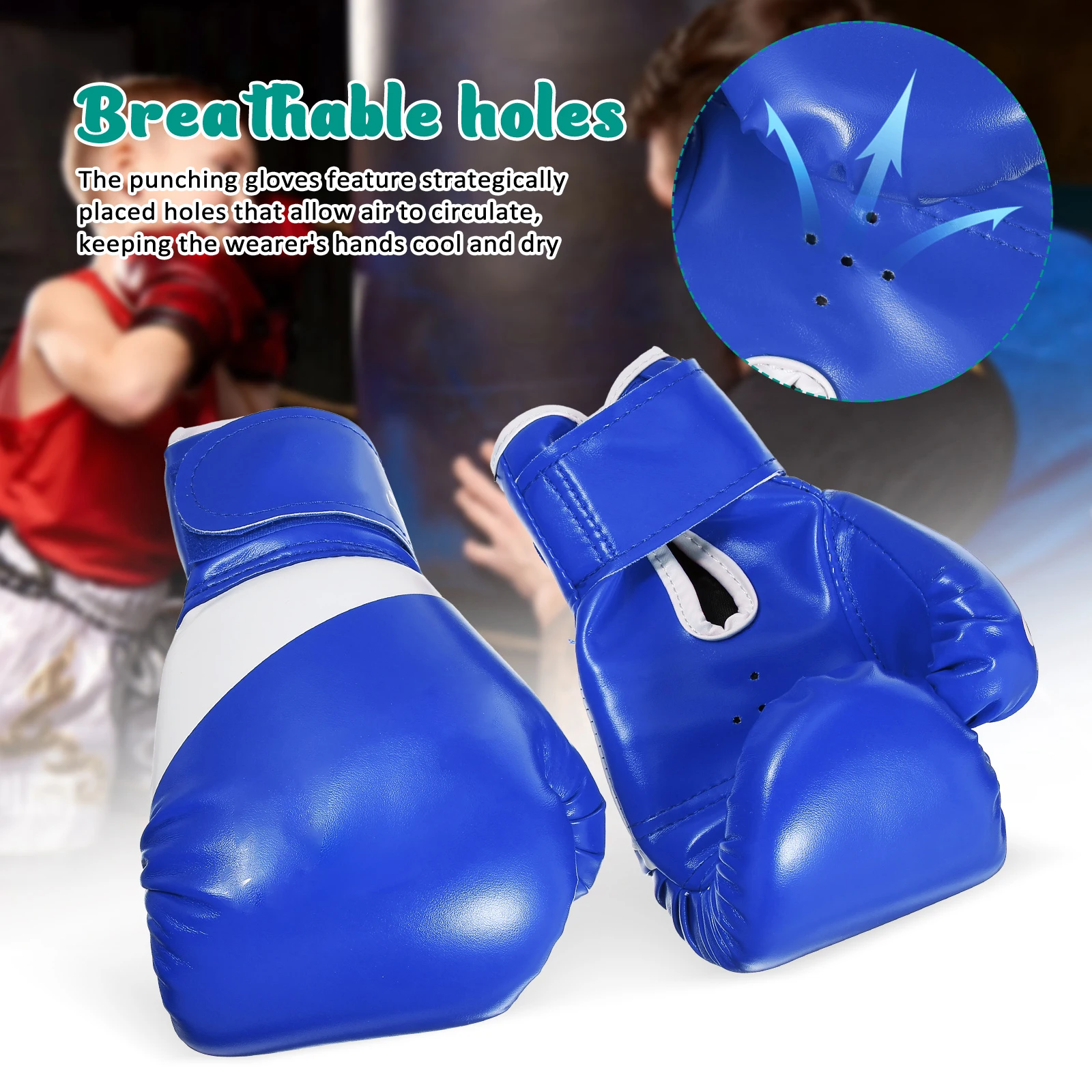 قفازات ملاكمة للأطفال للنساء معدات توأم للأطفال من أجل زي أزرق من البولي يوريثان