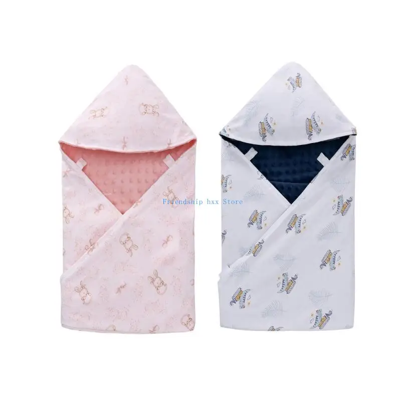 

F1CB Hooded Baby Blanket with Double Sided Design Gentle Cotton Swaddles Wrap Quilt