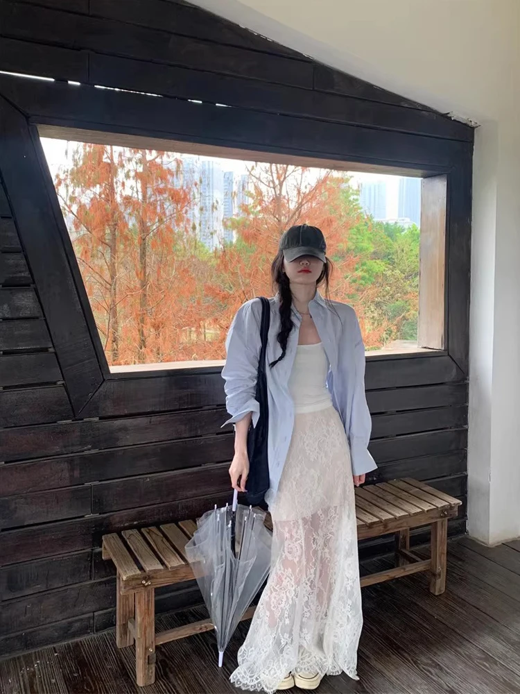 

Корейский кардиган с кружевными вставками и длинными рукавами, свободного кроя, с отложным воротником, новинка весенней коллекции, для молодых девушек