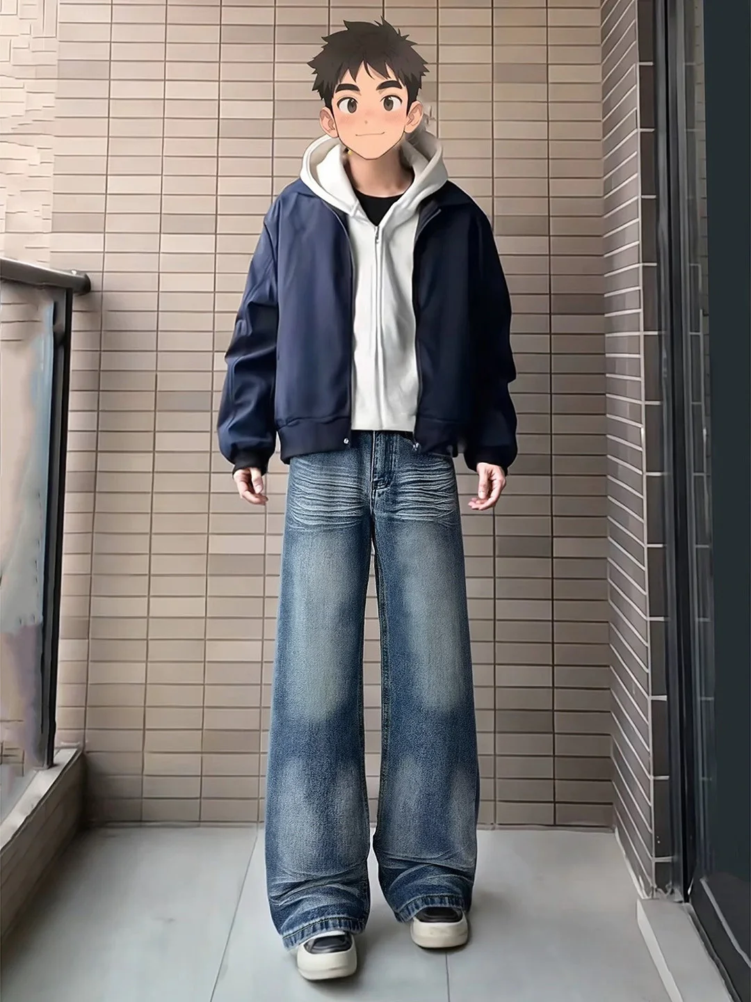 

Blue Water Waed Knife Jeans Men Straight American High Street Vibe Loose Casual Micro Flare Pants