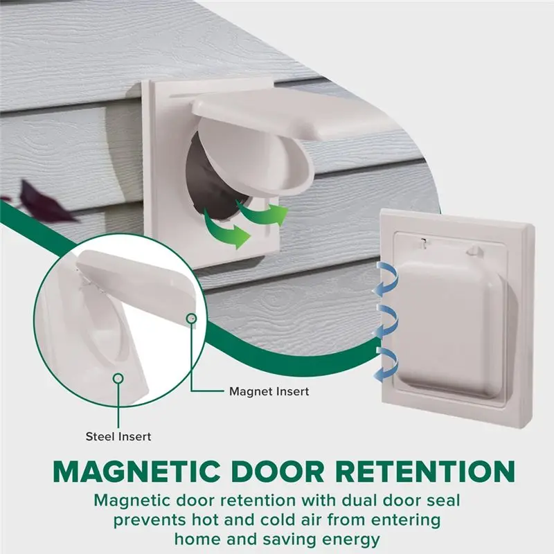 ABRW-1 Set Dual Door Dryer Vent Cover Dryer Vent Cover Dryer Vent Duct Tube & Trim Ring Indoor Dryer Vent