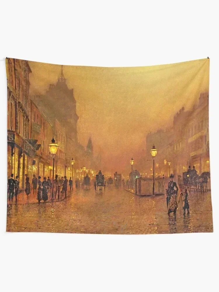 John Atkinson Grimshaw - A Street at Night Tapestry Decoration Room Cute Room Decor Tapestry