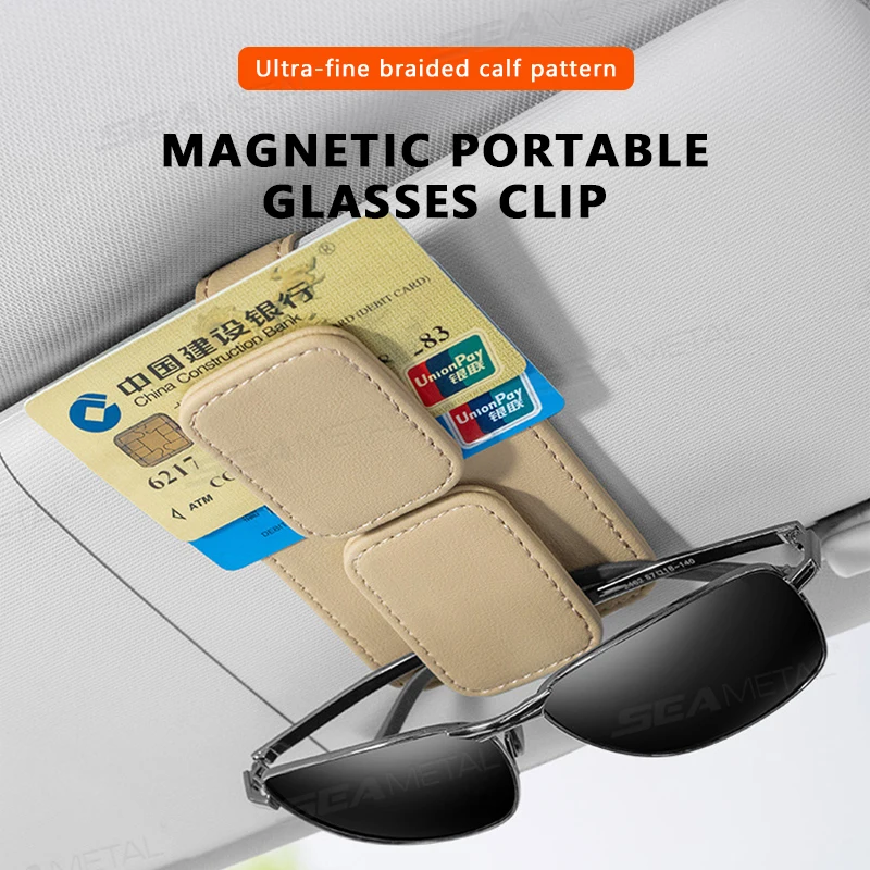 BLALION Magnetic Dual-Clip Glasses Holder for Car Sun Visor Eyeglass Hanger Clip Card Ticket Holder Universal Car Accessories