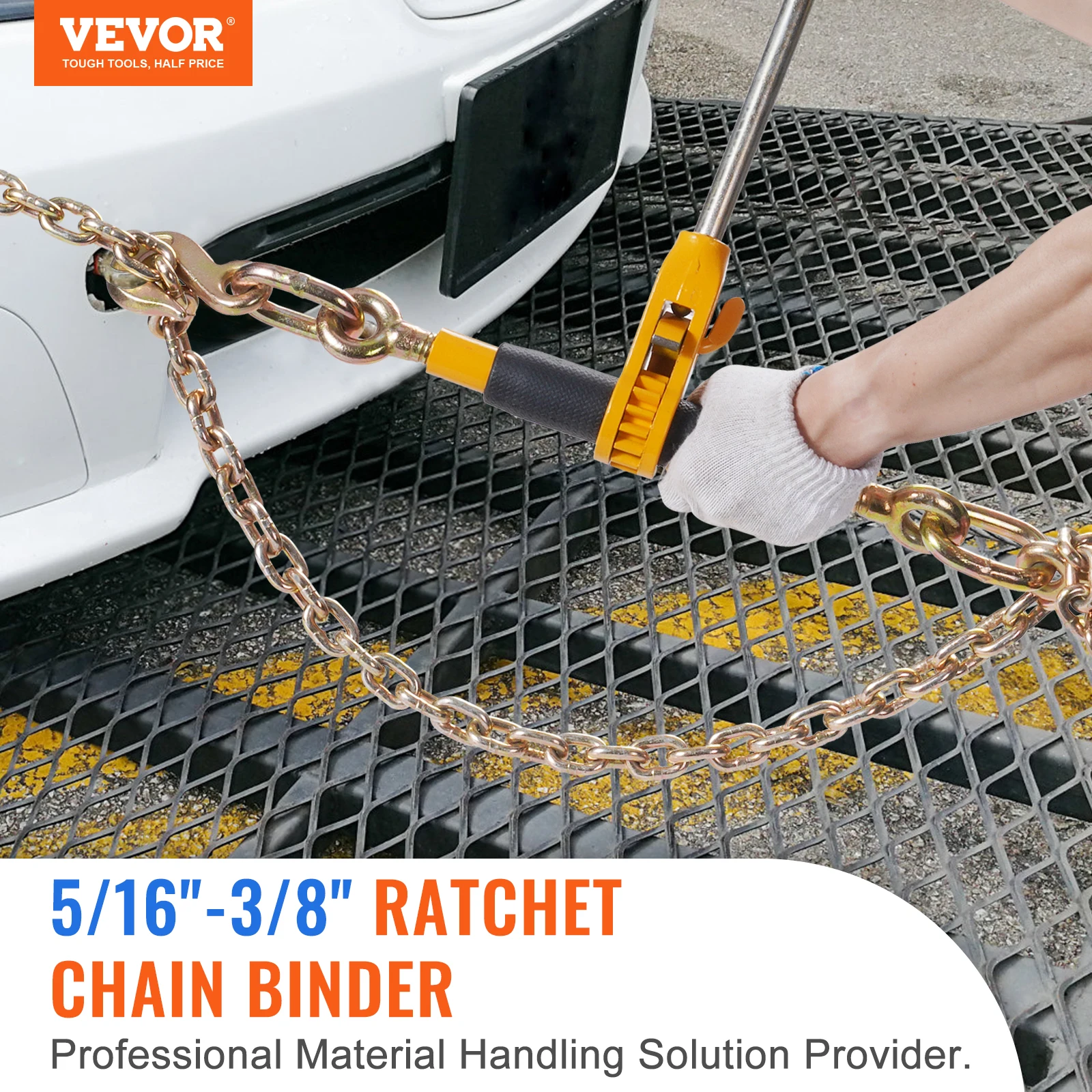 VEVOR 7100 lbs Ratchet Chain Binder Heavy Duty Secure Load with Anti-skid Handle Tie Down Hauling for Flatbed Truck Trailer