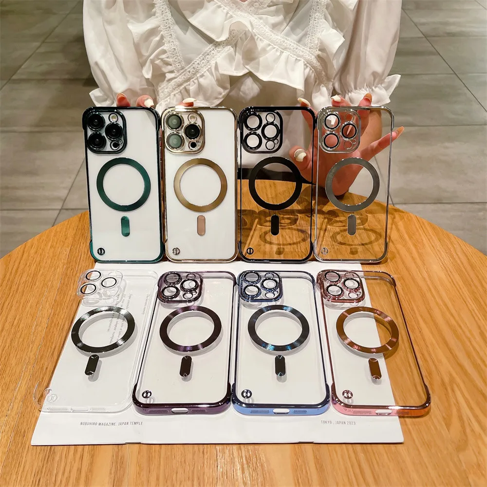 Ultra-Dunne Kristalheldere Randloze Magsafe Case Voor Iphone 15 Pro Max 11 12 13 15 Pro 14 Plus Draadloos Opladen Frameloze Hoes