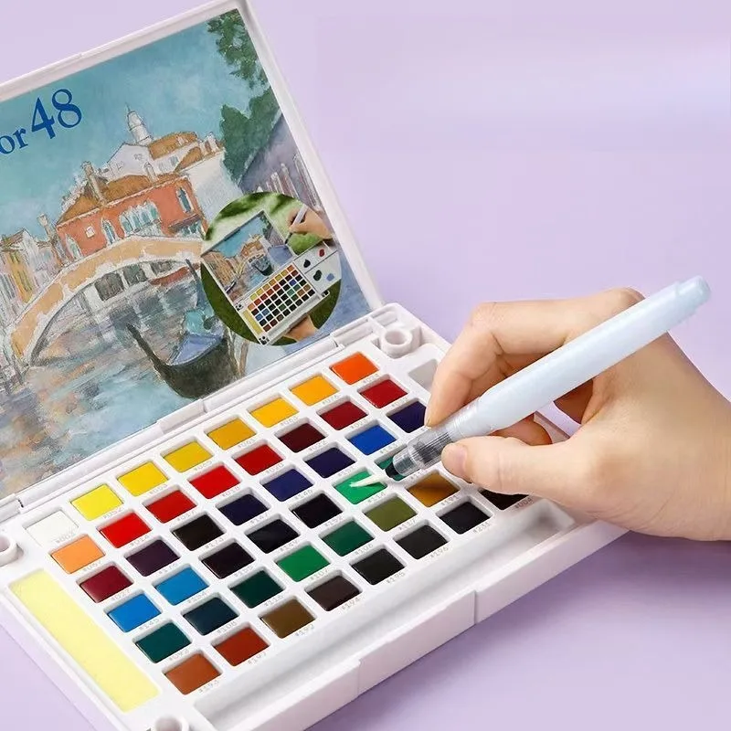 Conjunto de pigmentos aquarela sólidos, 48/72 cores, materiais de arte, estudantes, esboço ao ar livre, pintura, paleta de criação, aquarela portátil