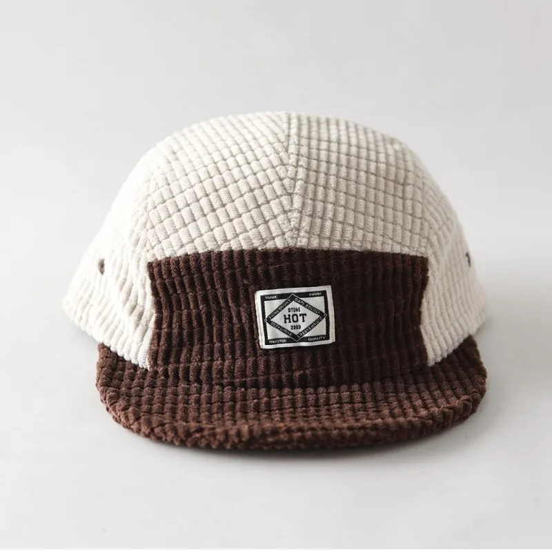 Neue Herbst- und Winter-Fünfteilige Farbblock-Cordhut mit Kurzer und Flacher Krempe für Männer und Frauen, Warme Vielseitige Baseballkappe – Detail 2