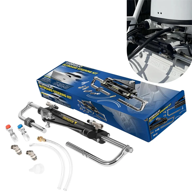 

150HP Hydraulic Outboard Steering Cylinder Replaces for Seastar HC4645H Front Mount Cylinder, Two-Way Lock Valve Front-Mount