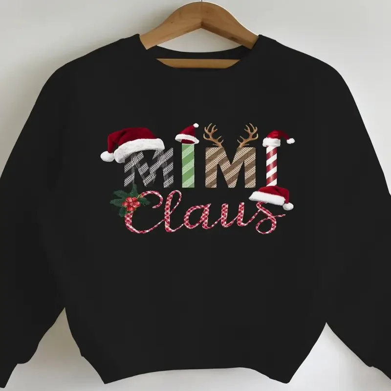 

Осень-зима, женский свитшот большого размера, женская одежда больших размеров, Мими Клаус, праздничный красочный текст, с длинным рукавом, модная, удобная