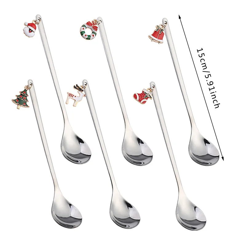 Spoon New Merry Christmas Stainless Steel Gold Silver Elk Snowman Santa Spoon Year Christmas Decoration Merry Christmas 2024