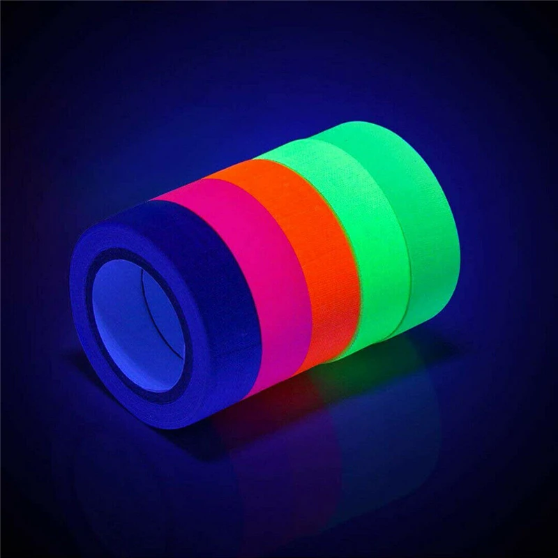 6 Rolls Pocket UV Blacklight Fluorescent Neon Rainbow Gaffer Spike Cloth Tape