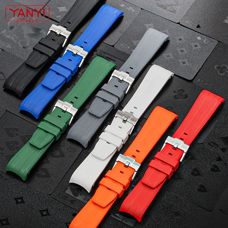 FKM Fluororubber Rubber watch strap 21mm waterproof silicone wristband For submariner DEEPSEA Oysterflex rolex watchband band