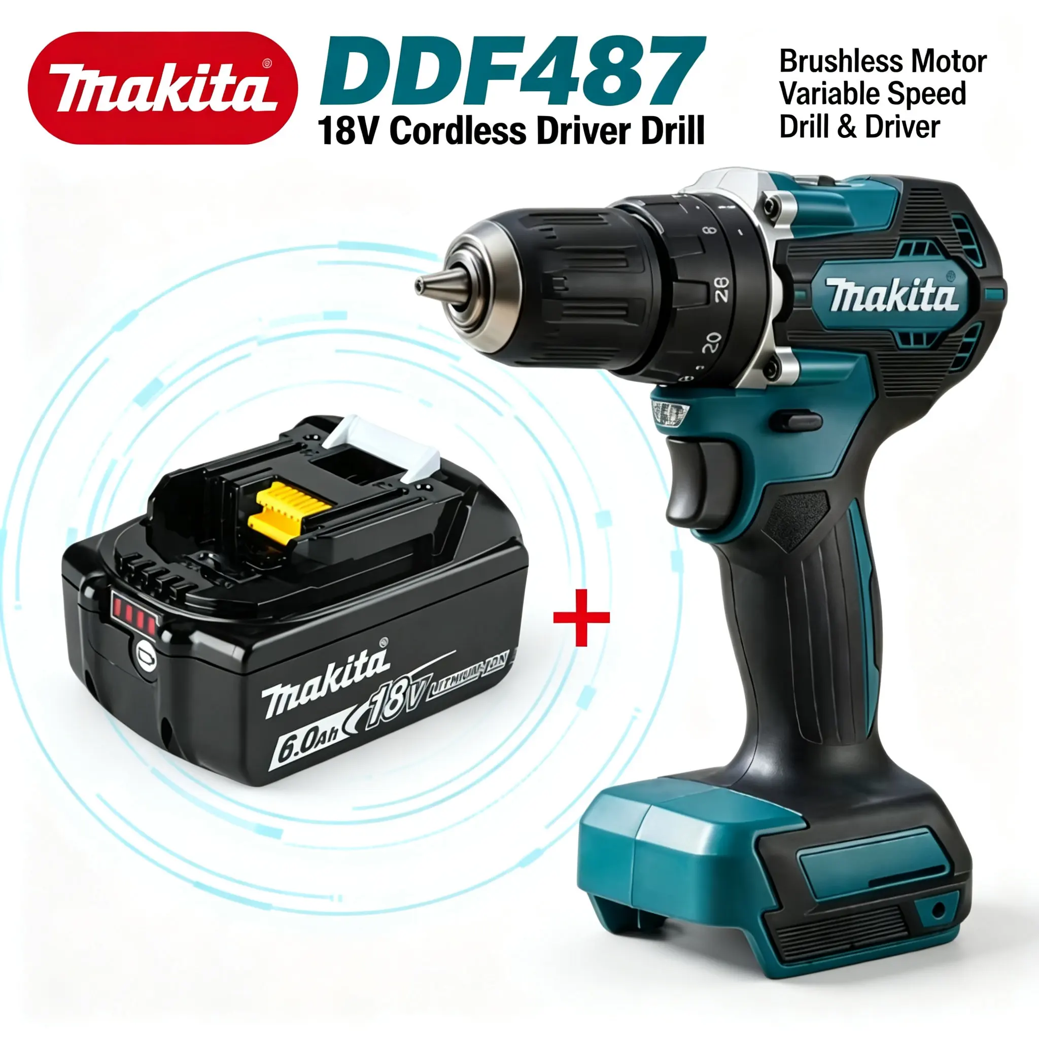 Nuovo trapano avvitatore a batteria Makita DDF487, senza spazzole, ricaricabile, cacciavite elettrico, strumento per la manutenzione, compatibile con piattaforma a batteria al litio da 18V