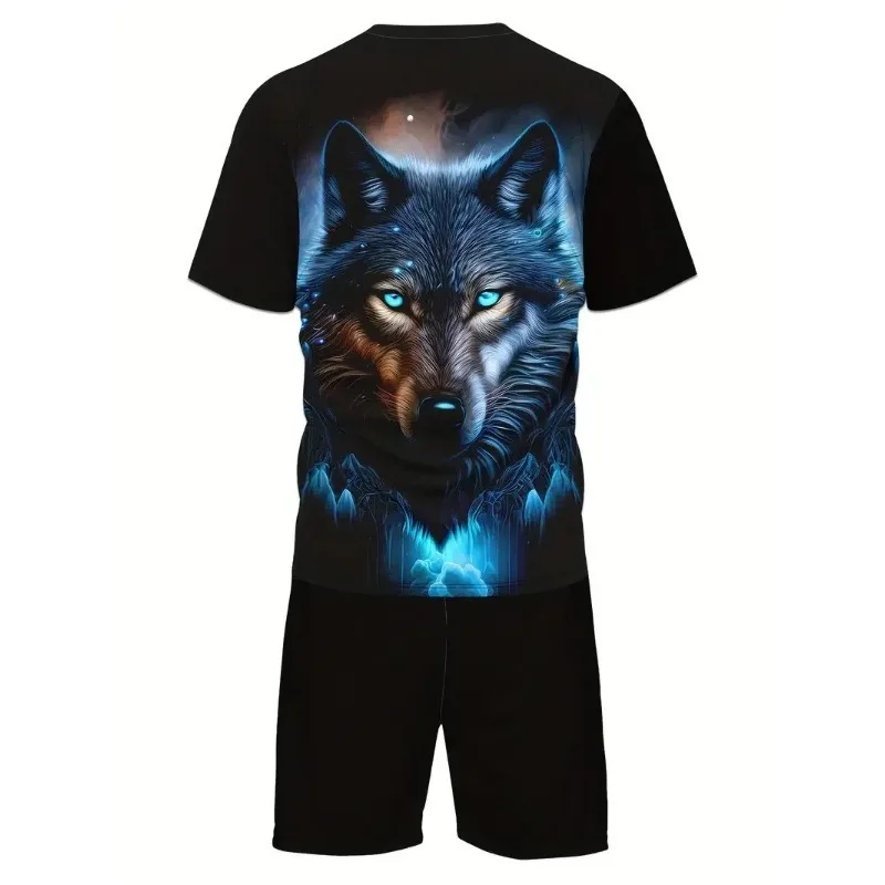2025 Men's 3D Summer 2-piece Printed Round Neck Short Sleeved T-shirt and Sports Shorts Set Casual Outdoor Daily Polyester Fiber