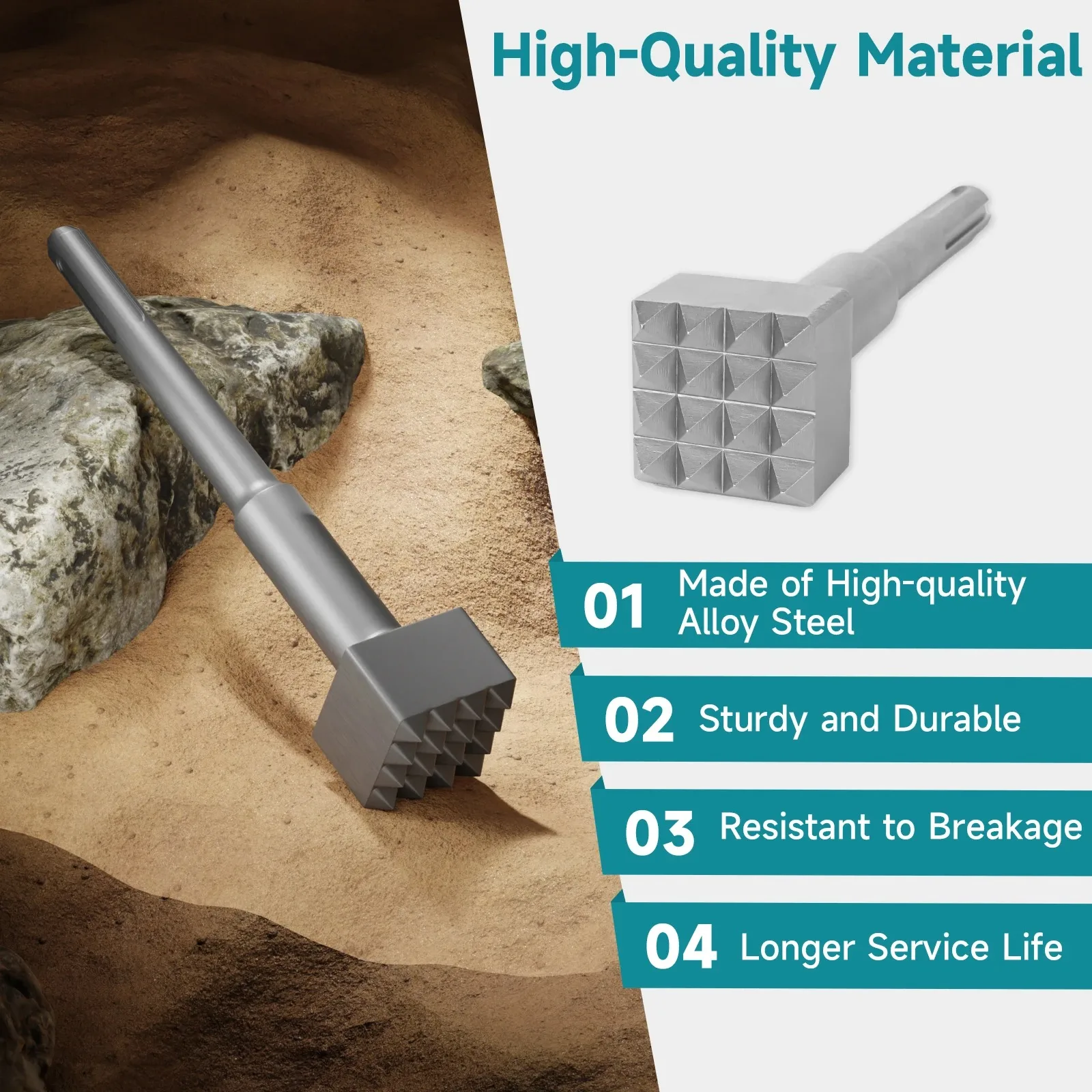 SDS Max Square Head Round Shank Alloy Steel Drill Bit – Multifunctional Concrete Breaker Head for Cement Walls and Ground