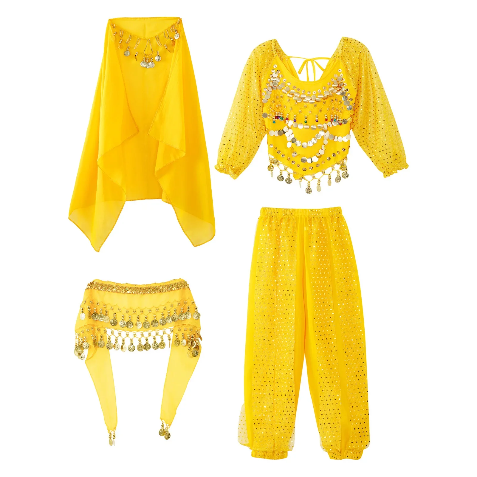 

Bellydance Outfit for Girls Arabic Halloween Bollywood Cosplay Costume Children Sequins Belly Dancing Stage Performance Suit