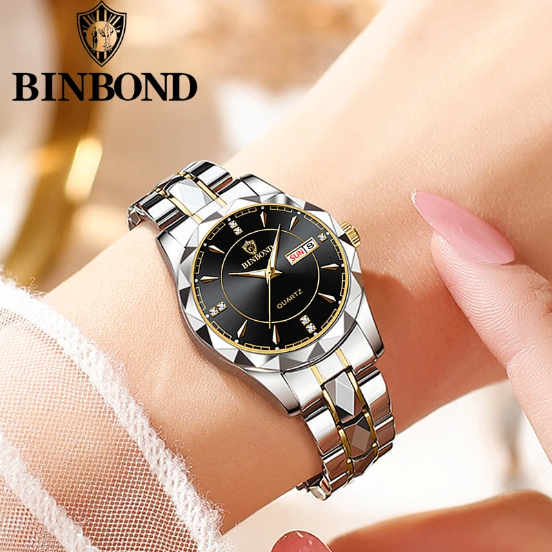 BINBOND B5552 New Luxury Brand Quartz Womens Watches 30M Waterproof Luminous Date Wristwatch Fashion Business Womens Watches