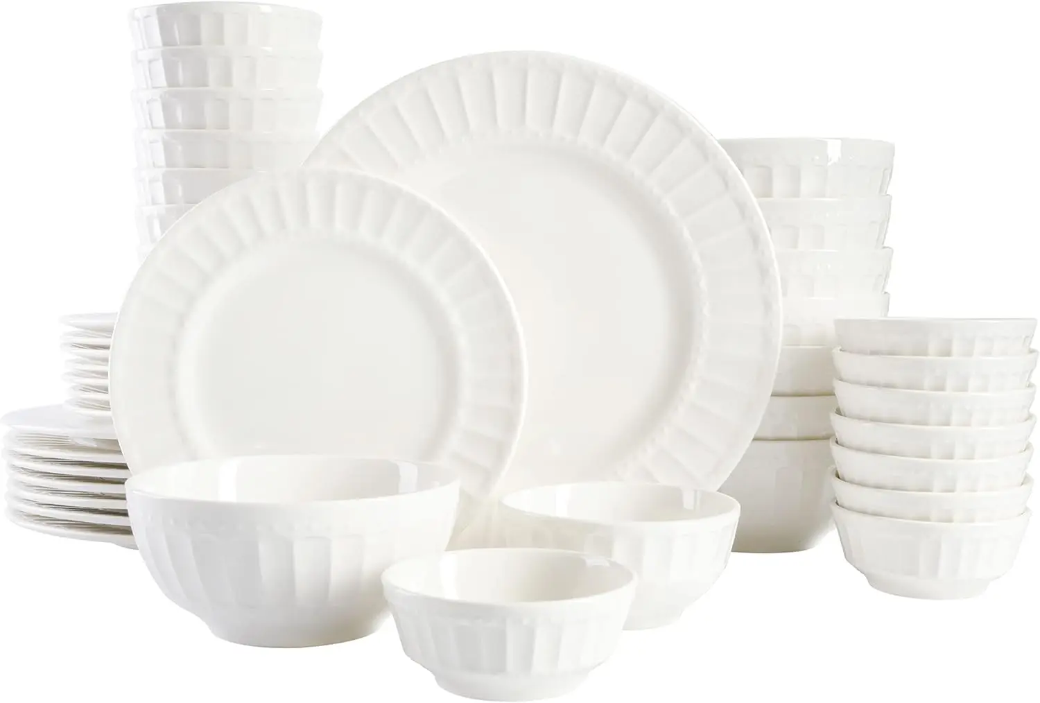 

Porcelain Dinnerware Set, Service for 8 (40pcs), White (Embossed),Dishwasher Safe