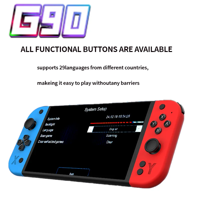 G90 7 بوصة 64 جيجابايت 4000 مللي أمبير وحدة تحكم ألعاب محمولة عالية الوضوح لـ PSP/PS1 وحدة تحكم ألعاب التلفزيون الرجعية الحنين