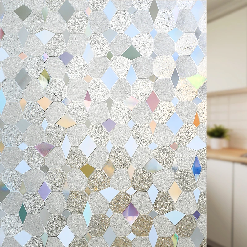 Static Cling Window Film Irregular Hexagon Pattern Glare Reduction Water-Proof Home Decoration Stained Sun-Proof Glass Covering