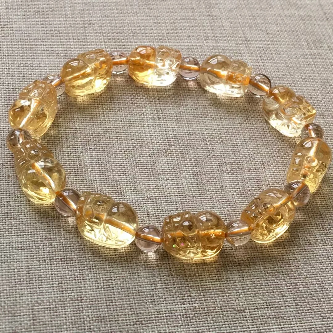 الطبيعية الأصفر سيترين سوار كوارتز مجوهرات بي شيوى 12*9*8 مللي متر النساء الرجال سيترين الخرز الأثرياء حجر هدية AAAAA