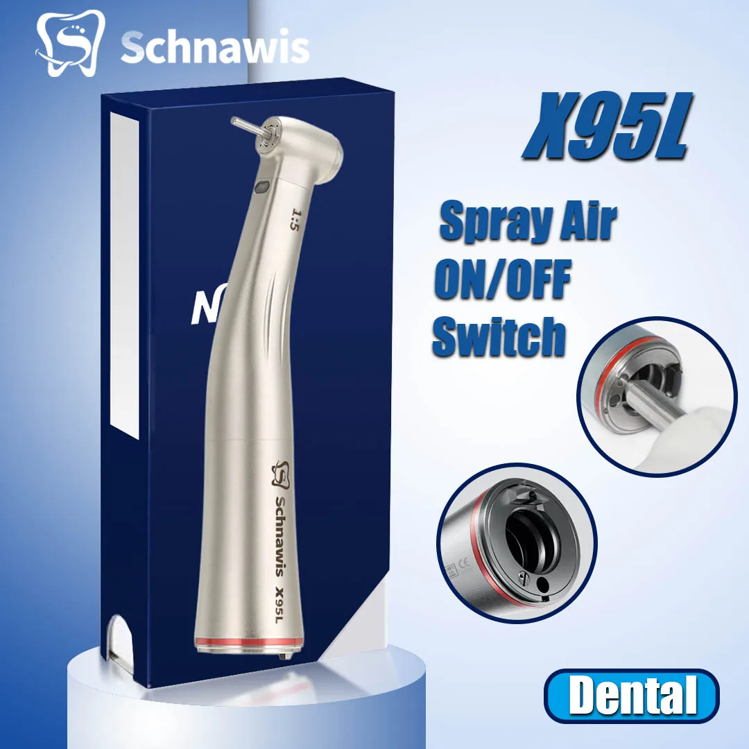 X95L contraangulo Spray Air On/Off Switch Dental 1:5 Increasing Speed Handpiece Against Contra Angle LED Optic Fiber Red Rings