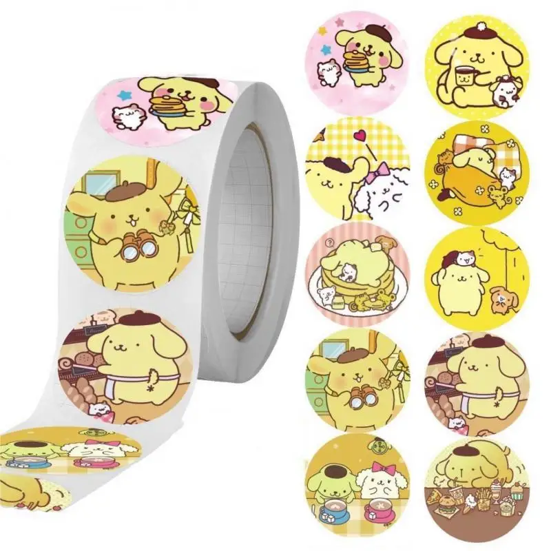 500 pçs sanrio pochacco pompompurin diy adesivos anime selo etiqueta decorativa dos desenhos animados crianças festa doces rolos adesivos brinquedos