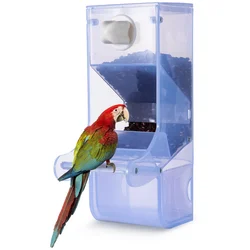 Automatic Parrot Feeder No Mess Bird Feeder For Cage Bird Seed Dispenser With Perch Semi-Transparent Bird Food Container Cage