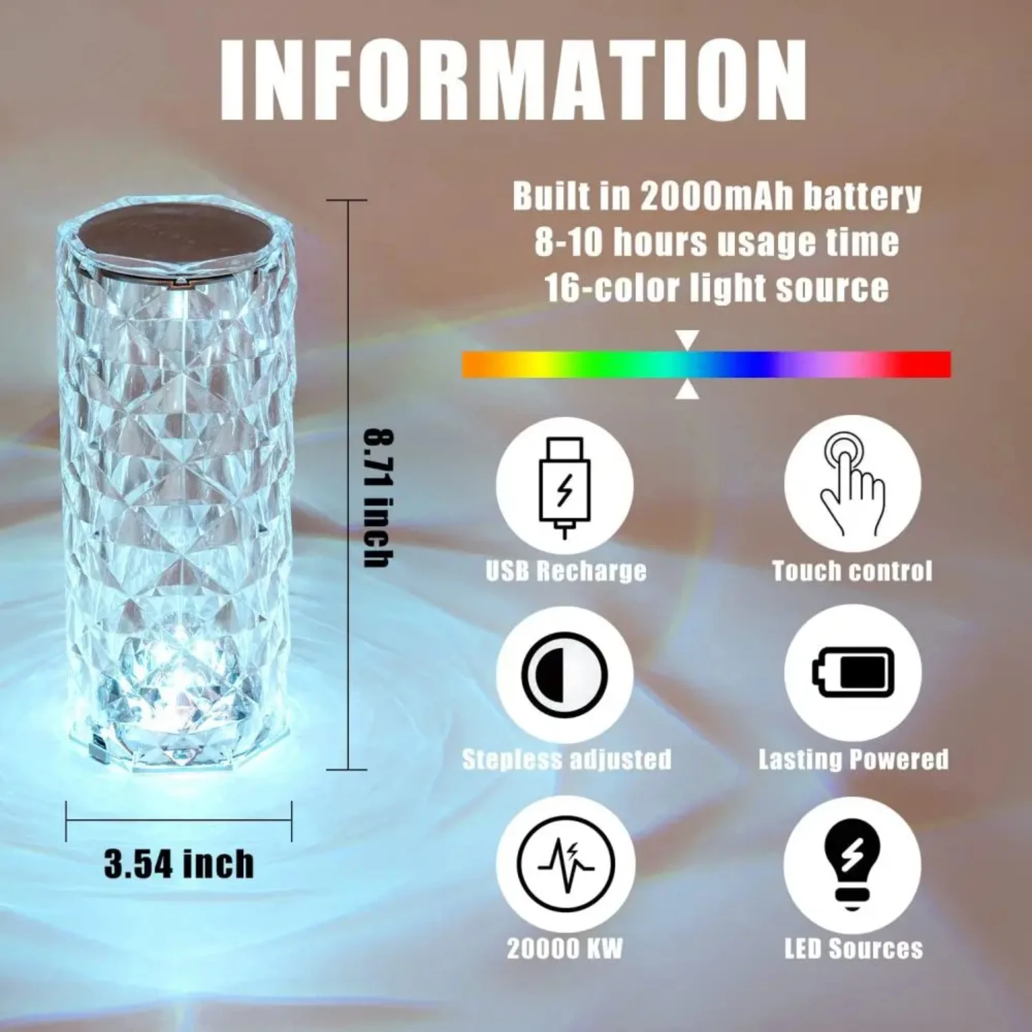 LED Night Light Table Lamp Crystal Rose Light Smart   Atmosphere Room Decors Aesthetic Bedroom  Decorations Gift