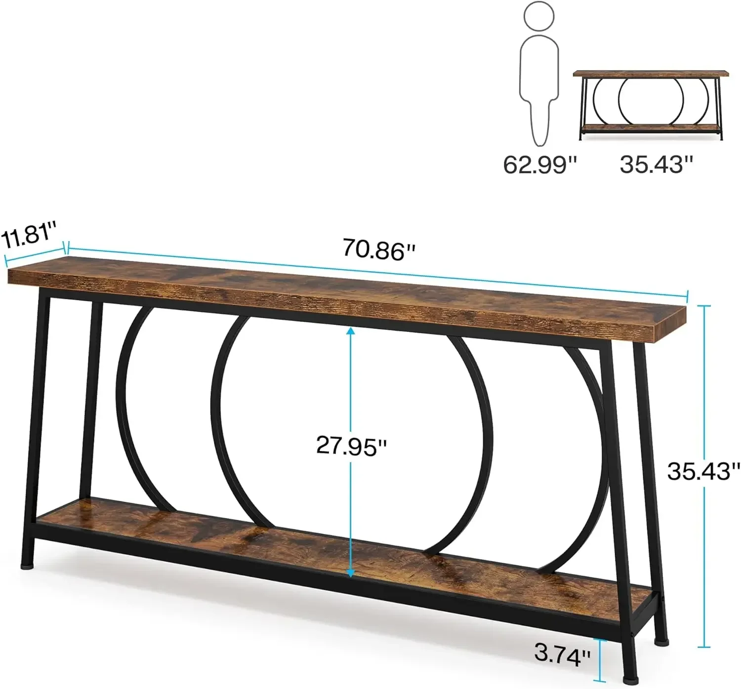 Table console étroite extra longue avec rangement, canapé gris derrière le canapé, entrée, meubles de maison, 70.9"