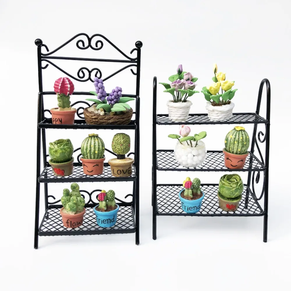 1/12 Dollhouse Flower Stand Miniature Iron Rack Furniture Shoes Shelf Scene Model Fairy Garden Decoration Ornaments Photo Props