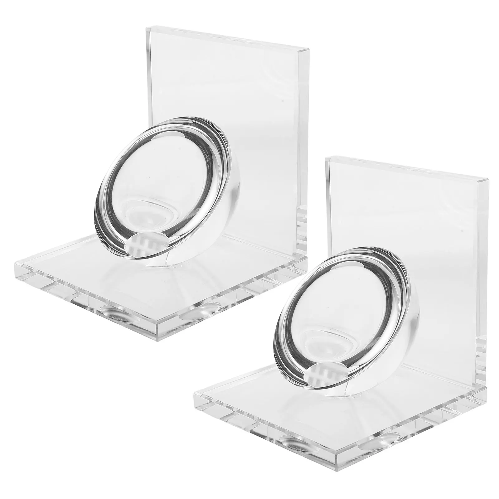2Pcs Crystal Bookends Clear L Shaped Non Skid Heavy Duty Book Supports Decorative Bookends for Desk Shelf Textbook Holder Office