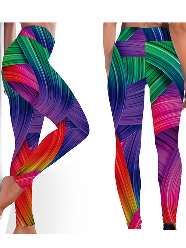 New Digital Print Sports Leggings for Women Gym Pants High Waist Tummy Control Push Up Yoga Tights Elastic Spandex