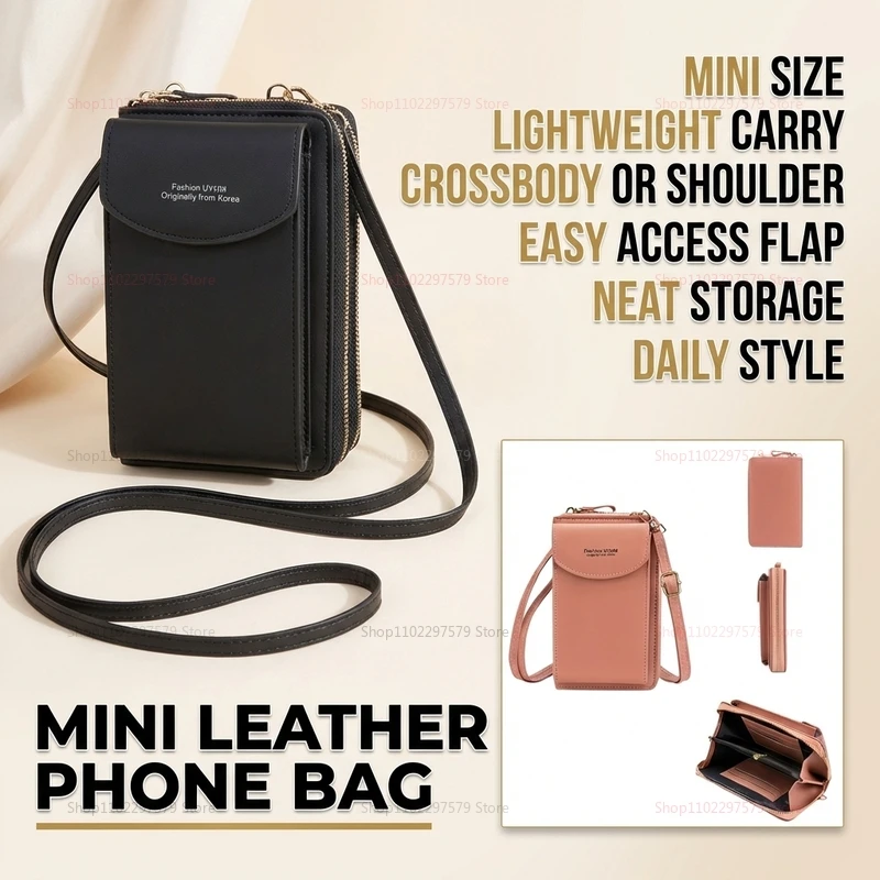 

Womens Leather Soft Side Mobile Phone Bag Mini Crossbody Coin Purse Small Shoulder Bag Travel Everyday Casual Lightweight Handba