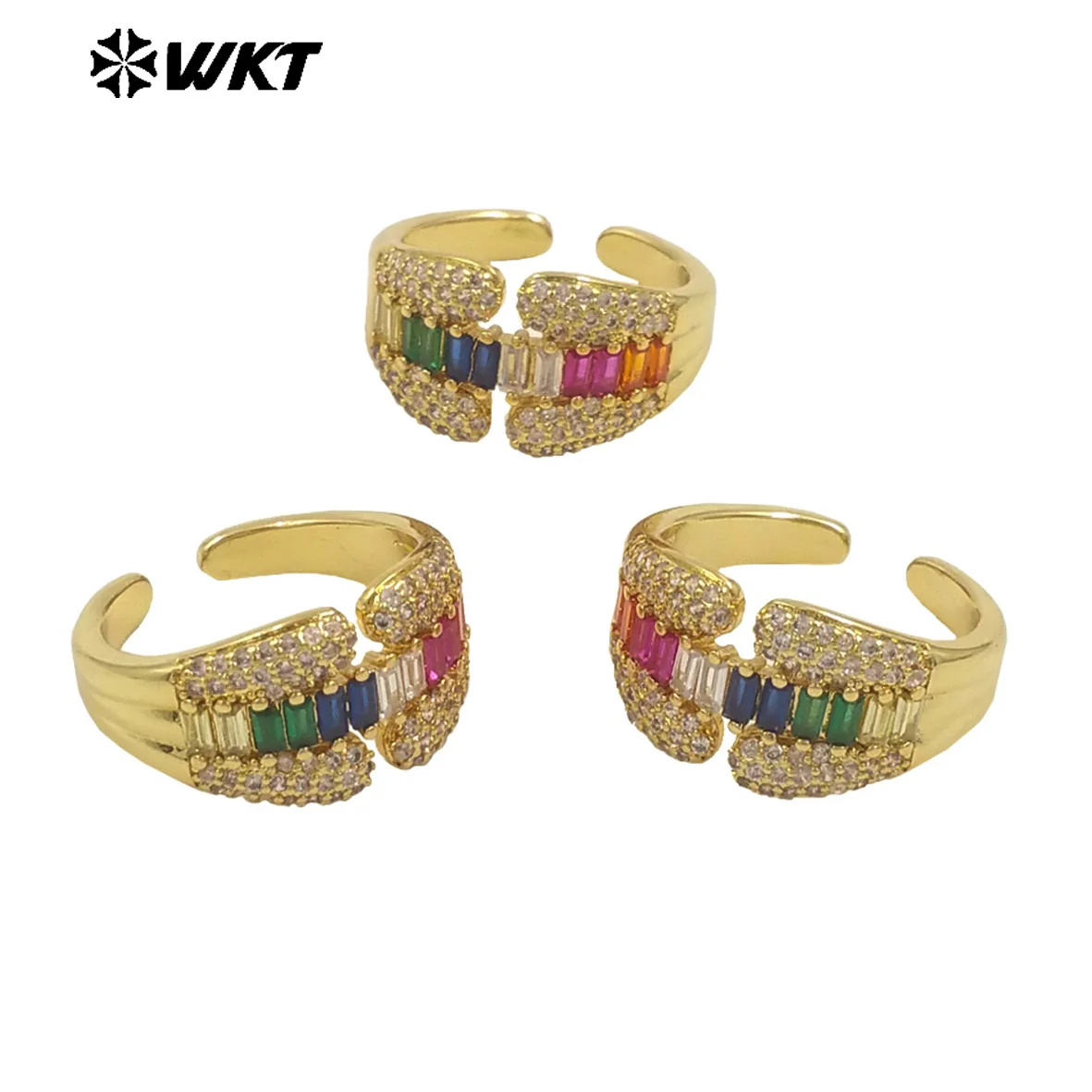 

WT-MR031 New Design Colorful Micropave Cubic Zircon Setting Open Size Fashion Lady Delicate Gold Jewelry Metal Rings