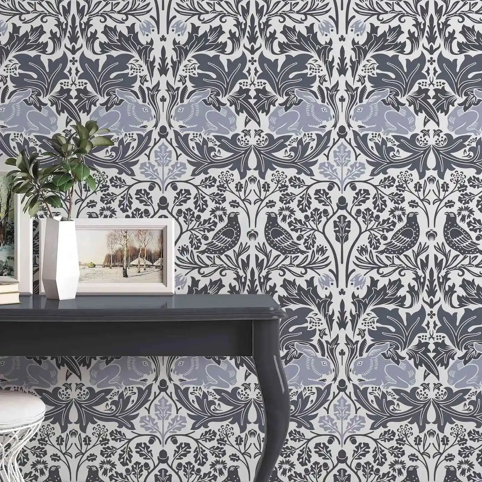 Rabbits and Birds Wallpaper Peel and Stick,William Morris Wall Mural For Home Decor,Self-adhesive Or Traditional Wall Paper