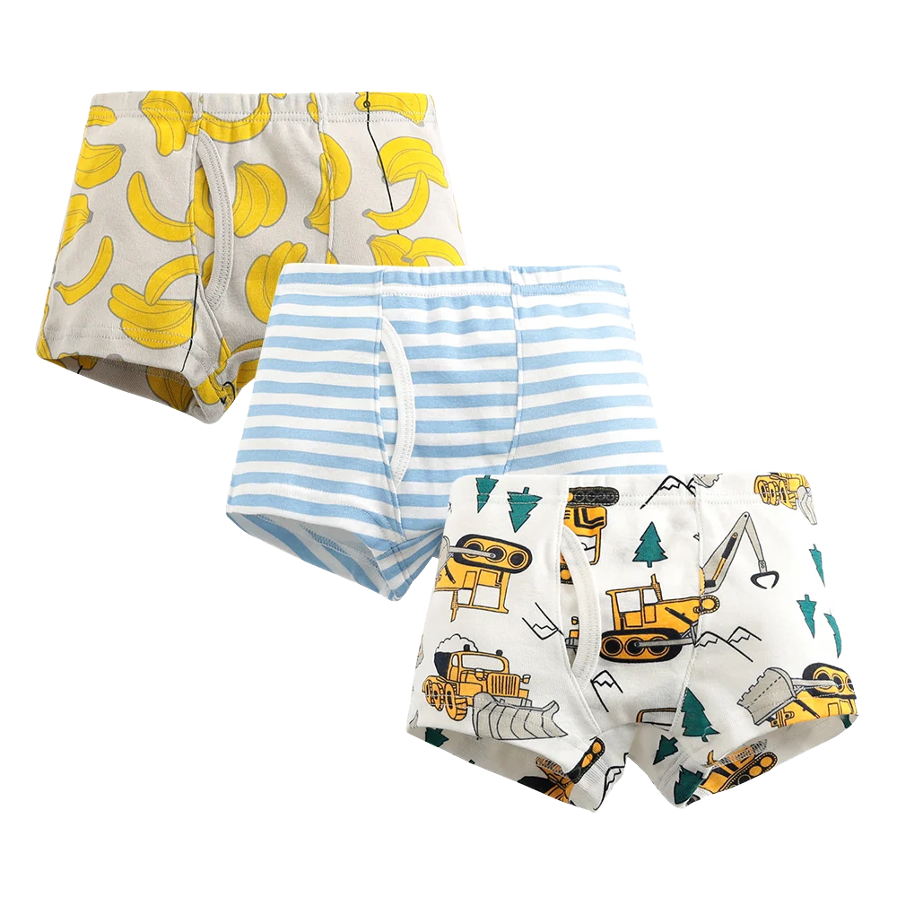 3 Pcs Of Kids' Underwear Comfortable 100% Cotton Boys' Boxers Cute Pattern Cartoon Print