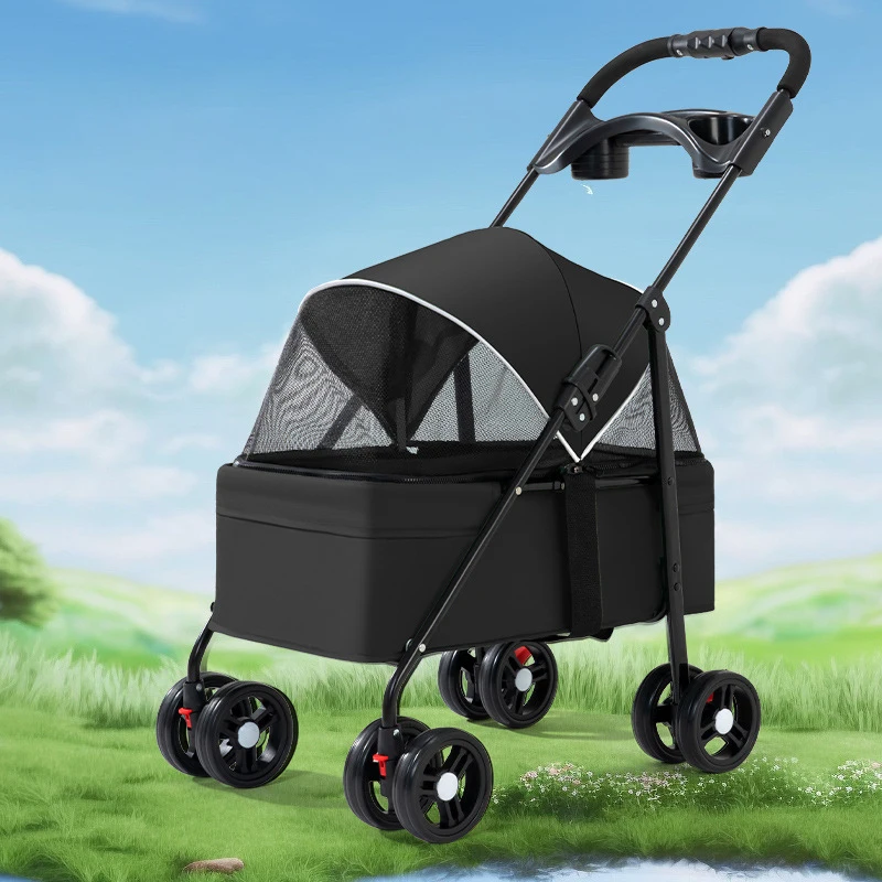 Hot Selling Outdoor Pet Stroller Lightweight Breathable Foldable Cat Dog Trolley 4 Wheels Pet Supplies Manufacturer