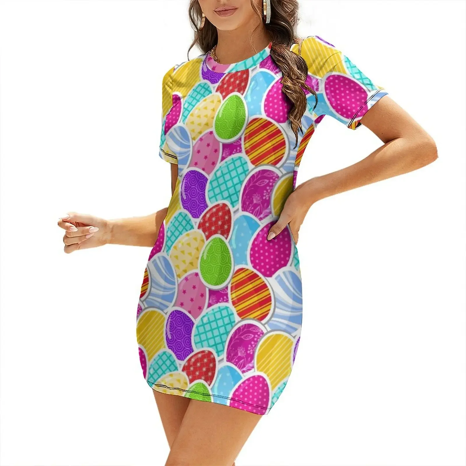 

Easter Eggs Pattern Short-Sleeved Dress Beachwear Women's skirt dresses for women Dress