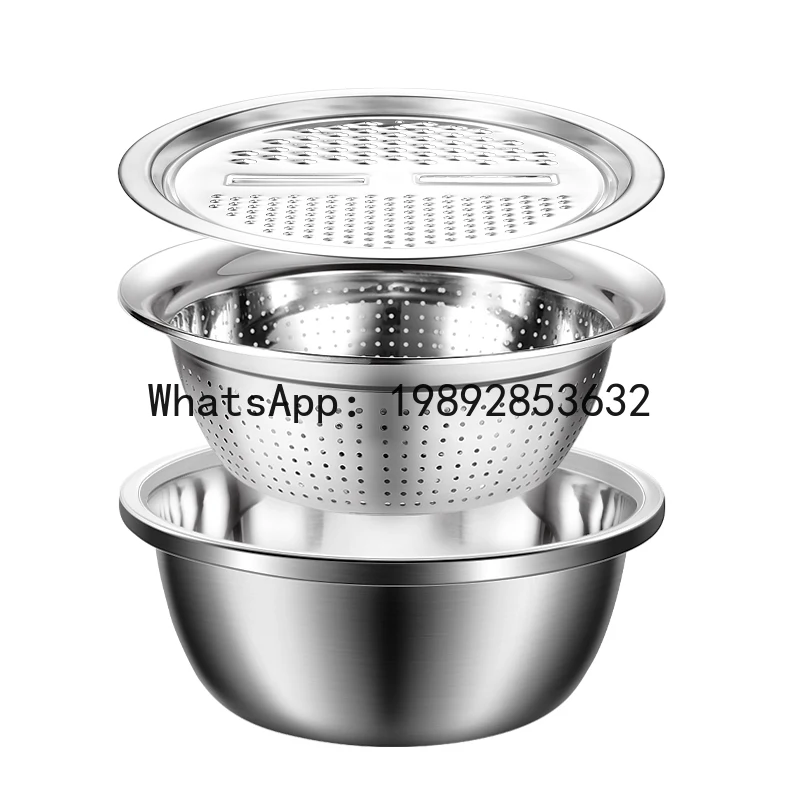 Stainless Steel Basin for Draining Water, Rice Washing, Slicing, Cutting Vegetables, Grating, Multi-Functional Household Use