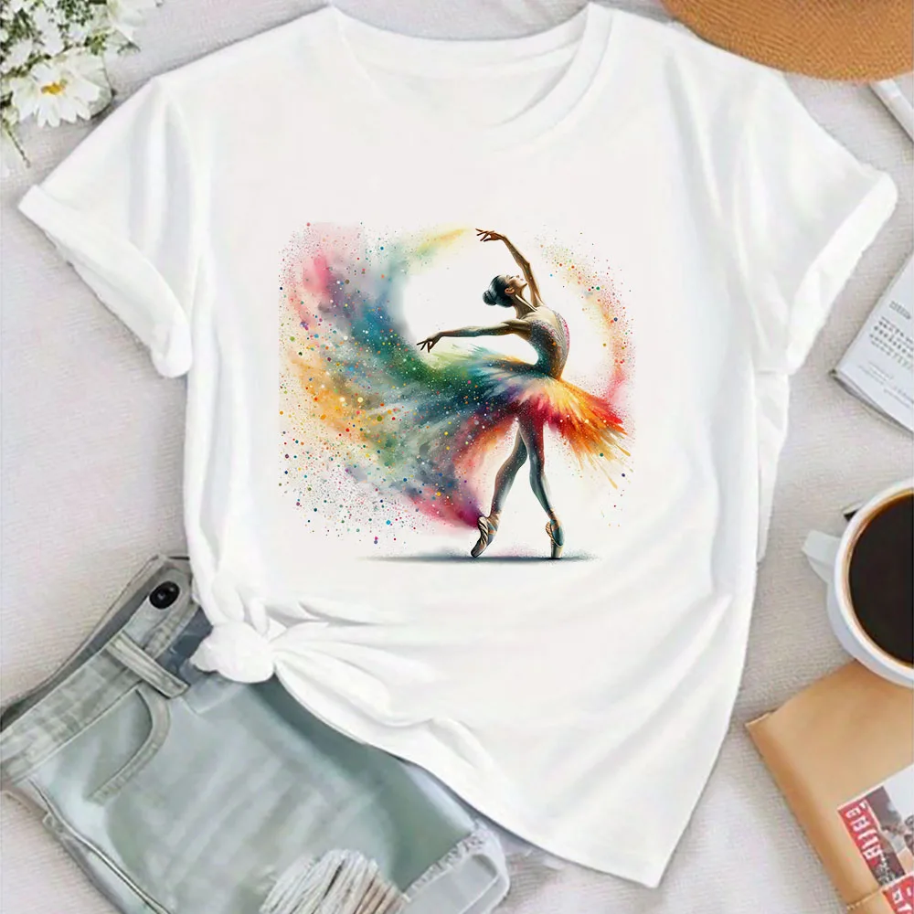 Akwarela baleriny koszula z nadrukiem torba balernica strój tancerza T-shirt damskie letnie ubrania topy dziewczęca koszulka z krótkim rękawem koszule damskie — zdjęcie 6