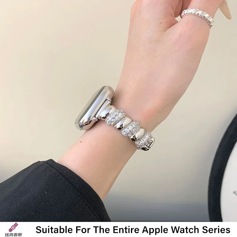 Correa de pulsera de joyería de circón de lujo para Apple Watch Band mujer 38-49mm iWatch Series 10 9 8 7 6 5 4 3 2 SE Ultra espiral de cobre