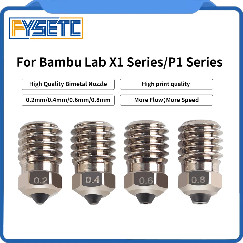 For Bambu Lab X1/P1 Hotend Bimetallic Hardened Steel Nozzles 0.2/0.4/0.6/0.8mm High Quality High Printing 3D Printer Nozzle