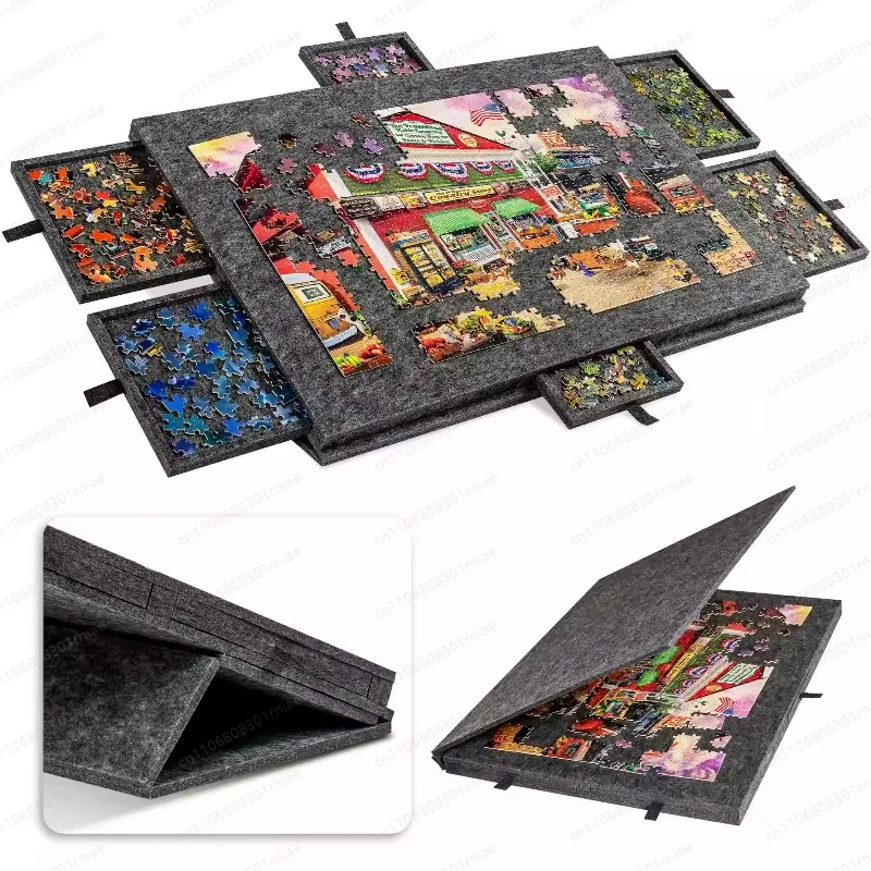 6-Drawer Portable Felt Jigsaw Puzzle Table for Kids with Stand Cover Storage Puzzle Board Home Game Activity