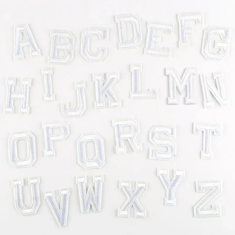 Wholesale 26pc White English Letter Patches for Clothing Iron on Clothes Appliques Brand Logo DIY Embroidery Stripes Stickers