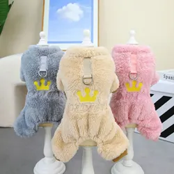 1szt Pet Dog Clothes Soft Warm Fleece Dogs Jumpsuits Crown Pattern Pet Clothing for Small Dogs Puppy Cats Costume Coats